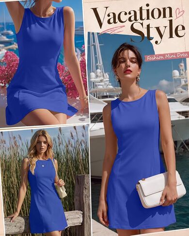 Women’s Sleeveless Dress Crew Neck Summer A-Line Casual Basic Elegant Classy Club Party Mini Short Dress 2026(Medium,Royal Blue) in Saudi Arabia