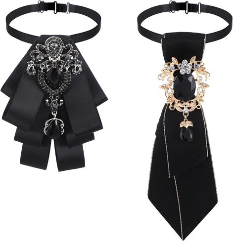 2 Pcs Adjustable Pre-Tied Ties and Bow Ties Set for Women Rhinestone Bowties Neckties for Uniform Gothic School in Saudi Arabia