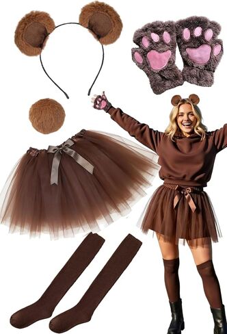 Kirei Sui Brown Bear Costume for Women Ears Headband, Tail, Paws, Socks & Tutu Halloween Party Accessories in Saudi Arabia
