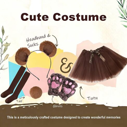 Kirei Sui Brown Bear Costume for Women Ears Headband, Tail, Paws, Socks & Tutu Halloween Party Accessories in Saudi Arabia