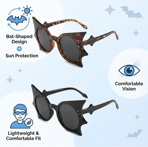 2PCS Bat Sunglasses, Gothic, Gothic Sunglasses with Black and Tofu Frames, Gray Lenses for Halloween Costume Parties and Festive Events in Saudi Arabia