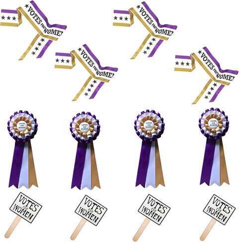 RosieCentral 4 Pack Suffragist Suffragette Sashes, Rosettes, Hand Signs Costume Kits. 1920 Votes for Women Accessories for Events. Suffrage for Women. in Saudi Arabia