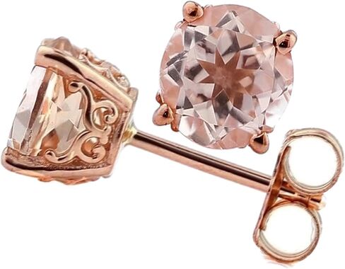 14k Real Rose Gold Solid 5mm Morganite Stud Earrings, Ideal GIfts for Women's in Saudi Arabia