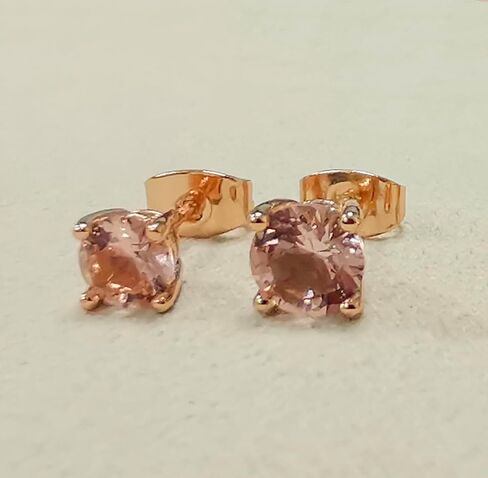 14k Real Rose Gold Solid 5mm Morganite Stud Earrings, Ideal GIfts for Women's in Saudi Arabia