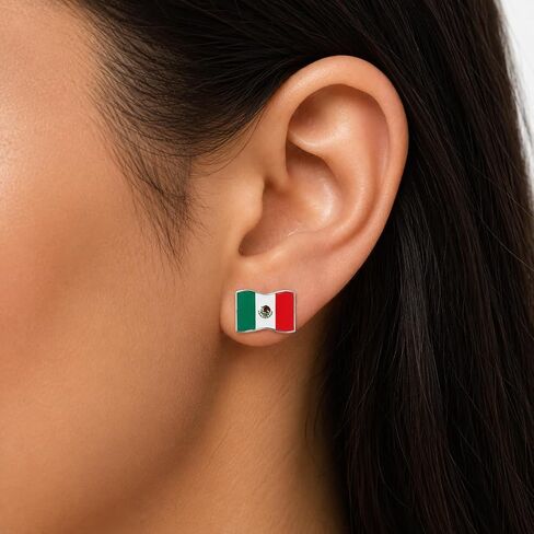 Mexico Flag Stud Earrings, 925 Sterling Silver Post Earrings, Mexican Heritage Jewelry, Enamel Country Flag Earrings, Mexico Pride Gift in Kuwait