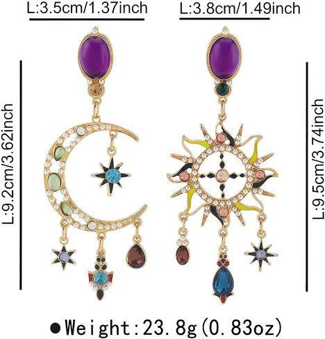 Fashion Vintage Asymmetric Sun Moon Star Drop Earrings Studs for Women in Saudi Arabia