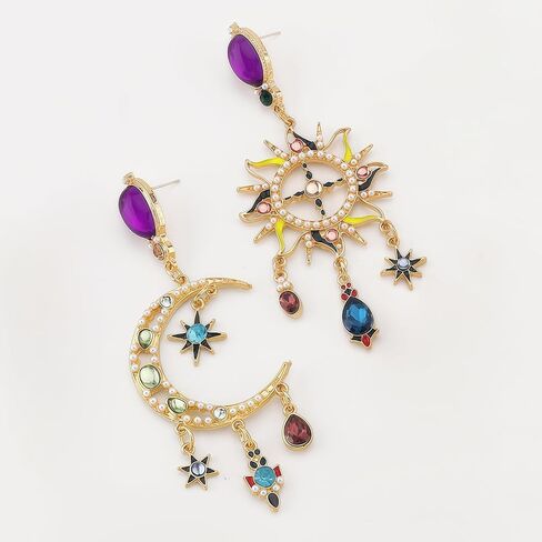 Fashion Vintage Asymmetric Sun Moon Star Drop Earrings Studs for Women in Saudi Arabia