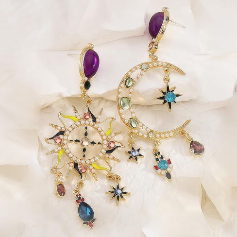 Fashion Vintage Asymmetric Sun Moon Star Drop Earrings Studs for Women in Saudi Arabia
