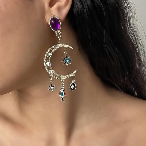 Fashion Vintage Asymmetric Sun Moon Star Drop Earrings Studs for Women in Saudi Arabia