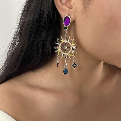 Fashion Vintage Asymmetric Sun Moon Star Drop Earrings Studs for Women in Saudi Arabia