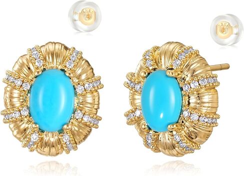 MYEARS 14K Gold Plated Stud Earrings for Women 925 Sterling Silver Post Halo Cubic Zirconia Turquoise Teardrop Earrings for Women Trendy Fashion Jewelry in Kuwait