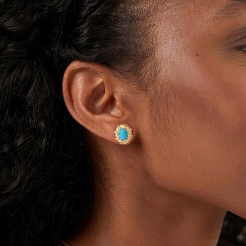 MYEARS 14K Gold Plated Stud Earrings for Women 925 Sterling Silver Post Halo Cubic Zirconia Turquoise Teardrop Earrings for Women Trendy Fashion Jewelry in Kuwait