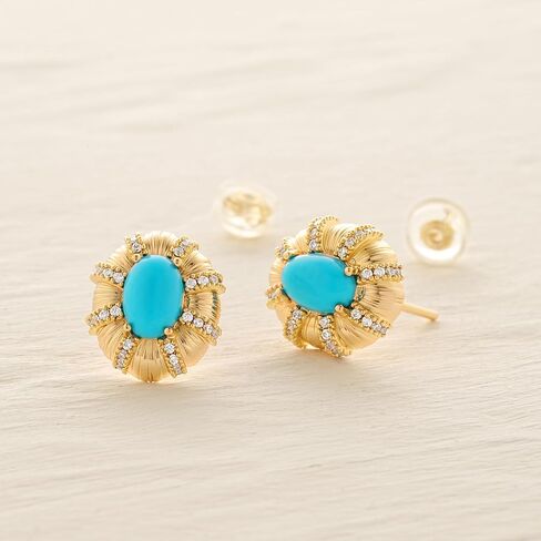 MYEARS 14K Gold Plated Stud Earrings for Women 925 Sterling Silver Post Halo Cubic Zirconia Turquoise Teardrop Earrings for Women Trendy Fashion Jewelry in Kuwait