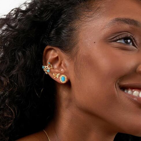 MYEARS 14K Gold Plated Stud Earrings for Women 925 Sterling Silver Post Halo Cubic Zirconia Turquoise Teardrop Earrings for Women Trendy Fashion Jewelry in Kuwait