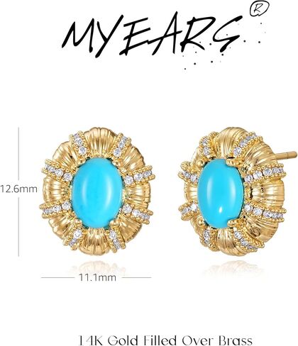 MYEARS 14K Gold Plated Stud Earrings for Women 925 Sterling Silver Post Halo Cubic Zirconia Turquoise Teardrop Earrings for Women Trendy Fashion Jewelry in Kuwait