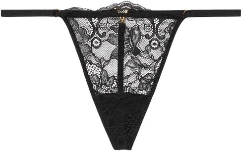 Victoria's Secret Lace V-String Panty Black Gold Ring Hardware New in Kuwait
