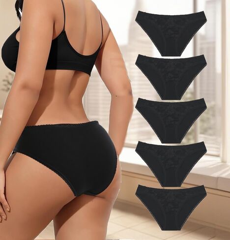 5 Pack Cotton Seamless Underwear for Women Cute Low Rise Bikini Panties High Cut Breathable Sexy Hipster Cheeky in Kuwait