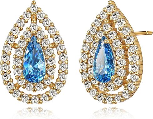 MYEARS 14K Gold Plated Stud Earrings for Women 925 Sterling Silver Post Halo Cubic Zirconia Turquoise Teardrop Earrings for Women Trendy Fashion Jewelry in Kuwait