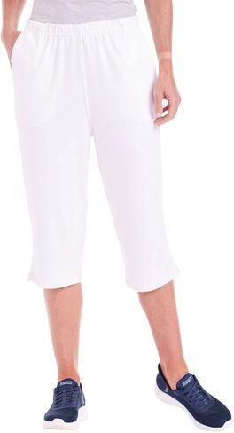 Catalog Classics Women's Capri Pants with Pockets Elastic Waist - White, Medium in Saudi Arabia