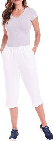 Catalog Classics Women's Capri Pants with Pockets Elastic Waist - White, Medium in Saudi Arabia