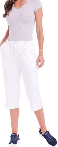 Catalog Classics Women's Capri Pants with Pockets Elastic Waist - White, Medium in Saudi Arabia