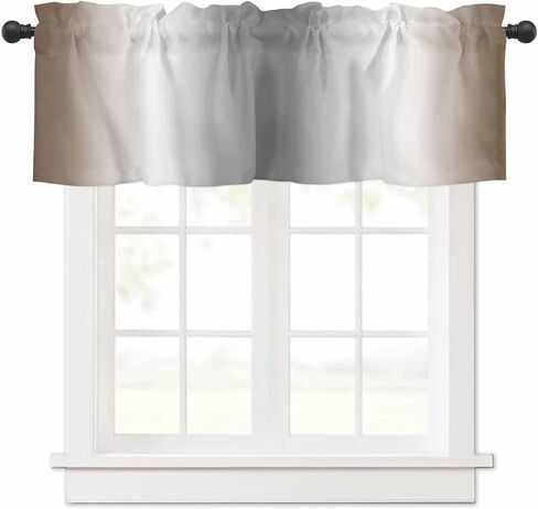 Brown Grey Valances Window Treatment Farmhouse Decor, Gray Farmhouse Modern Rustic Rod Pocket Valance Curtains for Living Room, Bedroom, Kitchen, 54" W x 18" L - 1 Panel in Kuwait