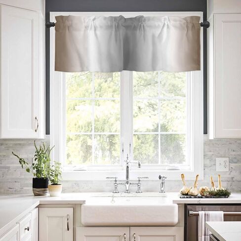 Brown Grey Valances Window Treatment Farmhouse Decor, Gray Farmhouse Modern Rustic Rod Pocket Valance Curtains for Living Room, Bedroom, Kitchen, 54" W x 18" L - 1 Panel in Kuwait