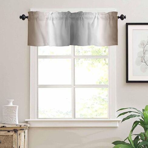 Brown Grey Valances Window Treatment Farmhouse Decor, Gray Farmhouse Modern Rustic Rod Pocket Valance Curtains for Living Room, Bedroom, Kitchen, 54" W x 18" L - 1 Panel in Kuwait