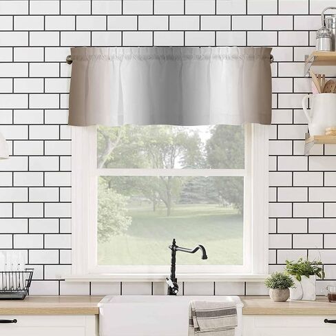 Brown Grey Valances Window Treatment Farmhouse Decor, Gray Farmhouse Modern Rustic Rod Pocket Valance Curtains for Living Room, Bedroom, Kitchen, 54" W x 18" L - 1 Panel in Kuwait