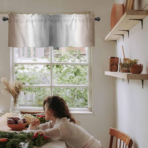 Brown Grey Valances Window Treatment Farmhouse Decor, Gray Farmhouse Modern Rustic Rod Pocket Valance Curtains for Living Room, Bedroom, Kitchen, 54" W x 18" L - 1 Panel in Kuwait