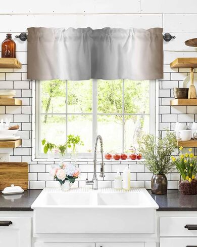 Brown Grey Valances Window Treatment Farmhouse Decor, Gray Farmhouse Modern Rustic Rod Pocket Valance Curtains for Living Room, Bedroom, Kitchen, 54" W x 18" L - 1 Panel in Kuwait