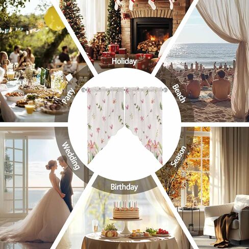 Pink Spring Floral Swag Curtains Valance For Kitchen Windows, Pastoral Flowers Farmhouse Rustic Wide Rod Pocket Curtain Drapes, Bathroom Cafe Living Room Light Filtering Drapery Panels, 72"W x 63"H in Saudi Arabia