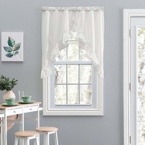 Ellis Curtain Stacey Ruffled Swag Curtains - 38x60, Rod-Pocket Top - ICE Cream in Saudi Arabia