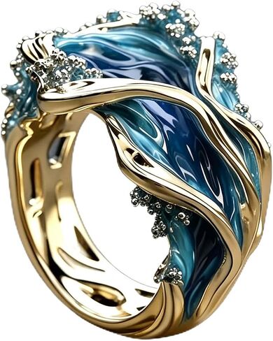 Resin Wave Ring for Women Chunky Statement Rings Ocean Inspired Jewelry Open Adjustable Wide Bands Rings Summer Marine Theme Vacation Accessories Gift in Saudi Arabia