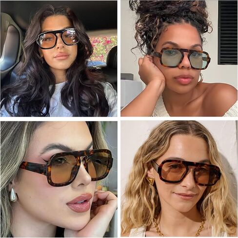 نظارات شمسية YDAOWKN Retro Square Aviator للنساء والرجال نظارات شمسية عصرية مسطحة للحماية من الأشعة فوق البنفسجية وظلال عتيقة in Kuwait