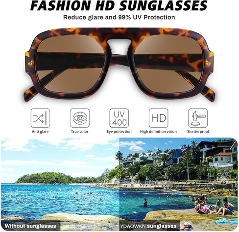 نظارات شمسية YDAOWKN Retro Square Aviator للنساء والرجال نظارات شمسية عصرية مسطحة للحماية من الأشعة فوق البنفسجية وظلال عتيقة in Kuwait
