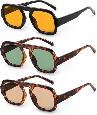 YDAOWKN Retro Square Aviator Sunglasses for Women Men Trendy Flat Top Sun Glasses UV Protection Vintage Shades in Saudi Arabia
