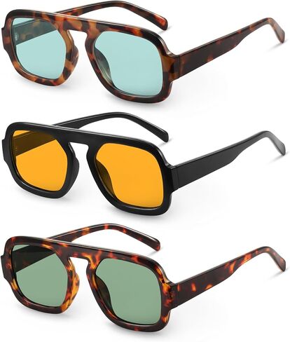 نظارات شمسية YDAOWKN Retro Square Aviator للنساء والرجال نظارات شمسية عصرية مسطحة للحماية من الأشعة فوق البنفسجية وظلال عتيقة in Kuwait