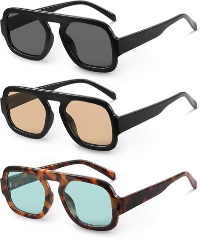 نظارات شمسية YDAOWKN Retro Square Aviator للنساء والرجال نظارات شمسية عصرية مسطحة للحماية من الأشعة فوق البنفسجية وظلال عتيقة in Kuwait