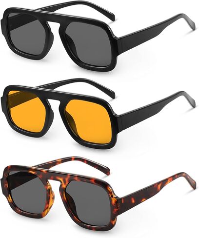 نظارات شمسية YDAOWKN Retro Square Aviator للنساء والرجال نظارات شمسية عصرية مسطحة للحماية من الأشعة فوق البنفسجية وظلال عتيقة in Kuwait