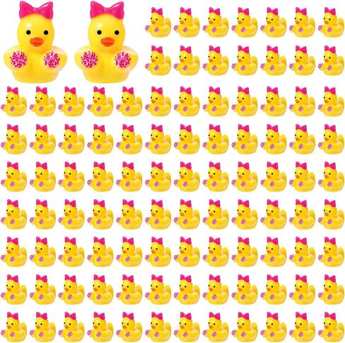 100 Pcs Mini Resin Cheer Ducks Cheer Team Gifts Bulk Tiny Duck Figurines with Bows and Pom Pom for Cheerleader Team Gift Party Favors DIY Craft, Purple in Saudi Arabia