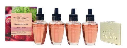 Bath & Body Works Strawberry Melon - 4 Wallflowers Home Fragrance Refill with a Marbela Natural Oats Sample Soap. in Kuwait