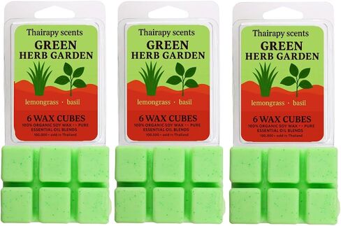 (Hand Poured in Thailand) Thairapy Scents Wax Melts, Premium Scented Natural,7.5oz (18-Cubes) Includes: Energetic, Green Herb Garden, Fresh & Clear (Breath Thai Collection) in Kuwait
