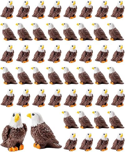 50 Pcs Mini Resin Bald Eagle, Wildlife American Bald Eagle Figurines, Patriotic Bald Eagle Birds Car Accessories, Independence Day Party Ornaments for Outdoor Lawn Garden & Cake Toppers in Kuwait