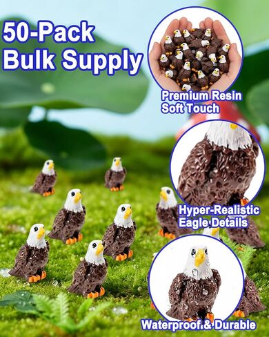 50 Pcs Mini Resin Bald Eagle, Wildlife American Bald Eagle Figurines, Patriotic Bald Eagle Birds Car Accessories, Independence Day Party Ornaments for Outdoor Lawn Garden & Cake Toppers in Kuwait