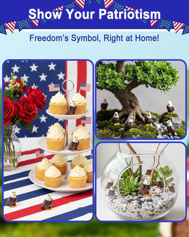 50 Pcs Mini Resin Bald Eagle, Wildlife American Bald Eagle Figurines, Patriotic Bald Eagle Birds Car Accessories, Independence Day Party Ornaments for Outdoor Lawn Garden & Cake Toppers in Kuwait