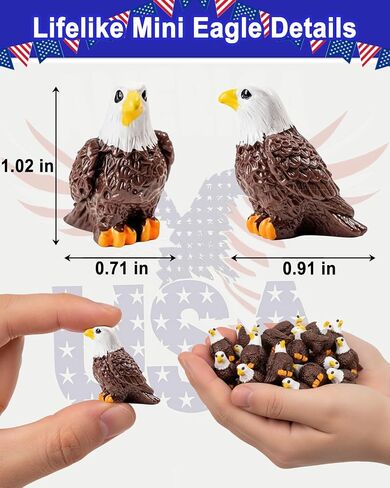 50 Pcs Mini Resin Bald Eagle, Wildlife American Bald Eagle Figurines, Patriotic Bald Eagle Birds Car Accessories, Independence Day Party Ornaments for Outdoor Lawn Garden & Cake Toppers in Kuwait