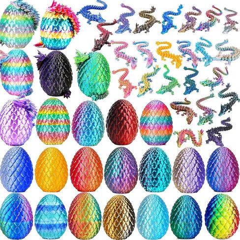 24 Pcs 3D Printed Dragon Eggs with Dragon Inside, Articulated Crystal Dragon Toy Bulk Set, Mystery 3D Printed Animals for Easter Egg Hunt, Classroom Rewards, Birthday Party Favors, Gift for Kids in Kuwait