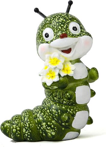 Whimsical Caterpillar Statue Garden Decor with Spring Antennas, Hand-Painted Resin Insect Figurine with Plumeria Flowers, Funny Animal Outdoor Garden Sculptures for Home, Living Room, Porch, Patio in Saudi Arabia