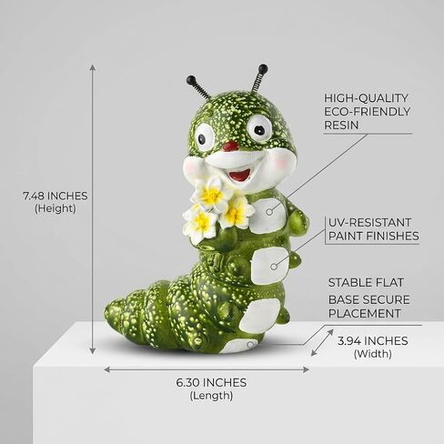 Whimsical Caterpillar Statue Garden Decor with Spring Antennas, Hand-Painted Resin Insect Figurine with Plumeria Flowers, Funny Animal Outdoor Garden Sculptures for Home, Living Room, Porch, Patio in Saudi Arabia